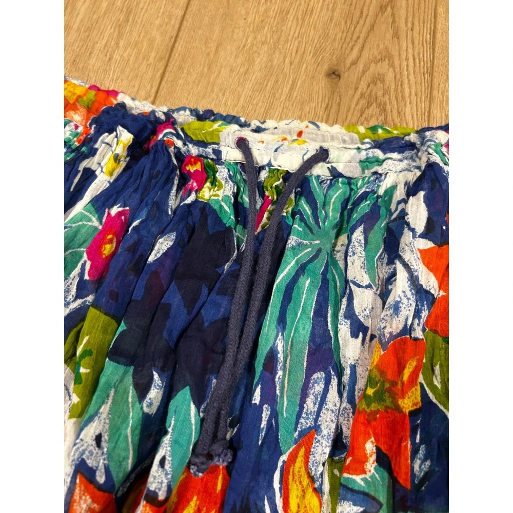 Generalities Vintage Floral Cotton Midi Skirt Blue Orange White Green Tropical M